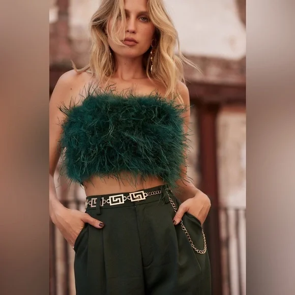 12th Tribe CHANEL EMERALD FAUX FEATHER TOP, Sz Small NWT - Picture 3 of 12